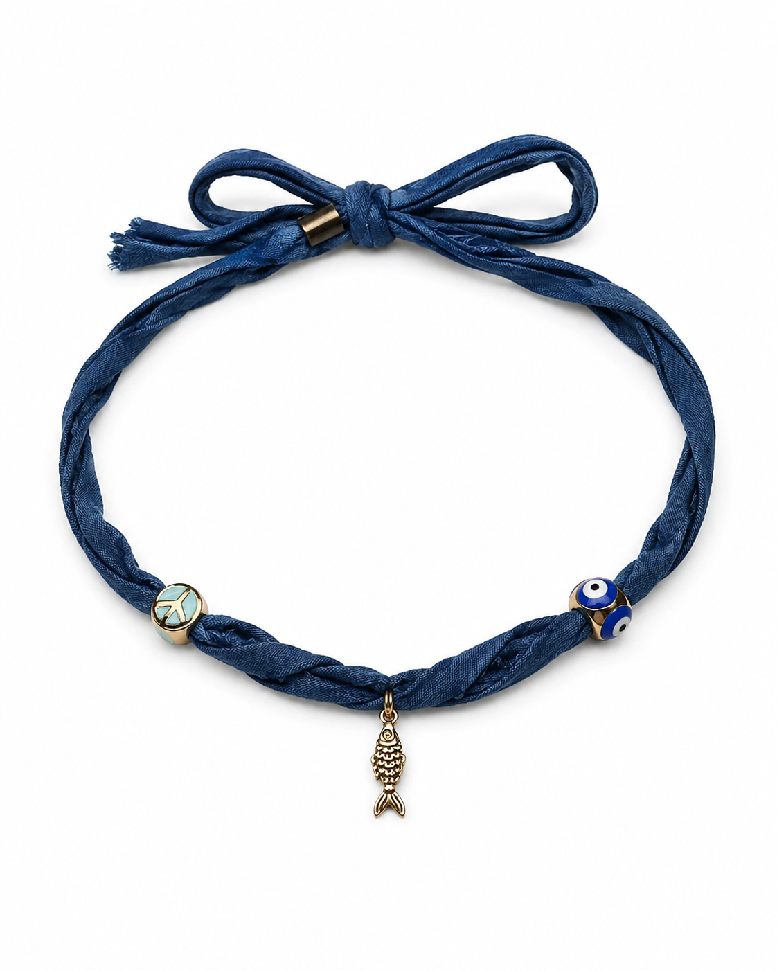 Blue Water Silk Ribbon Charm Choker/Bracelet