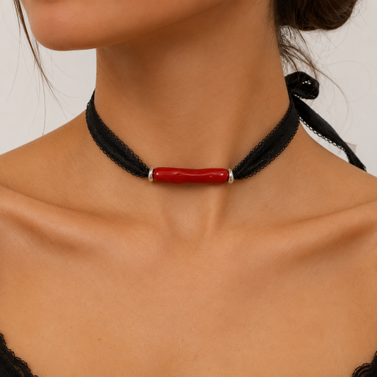 Coral Silk Wrap Choker/Bracelet