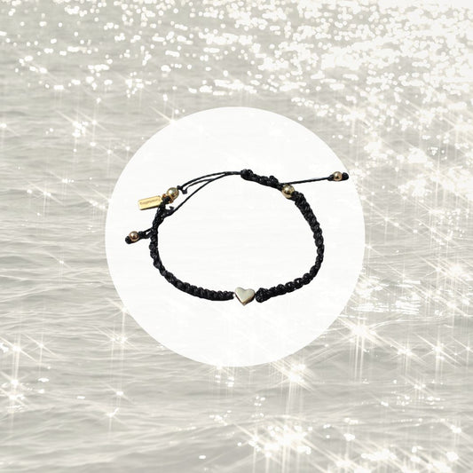 Black Adjustable Bracelet with Silver Heart