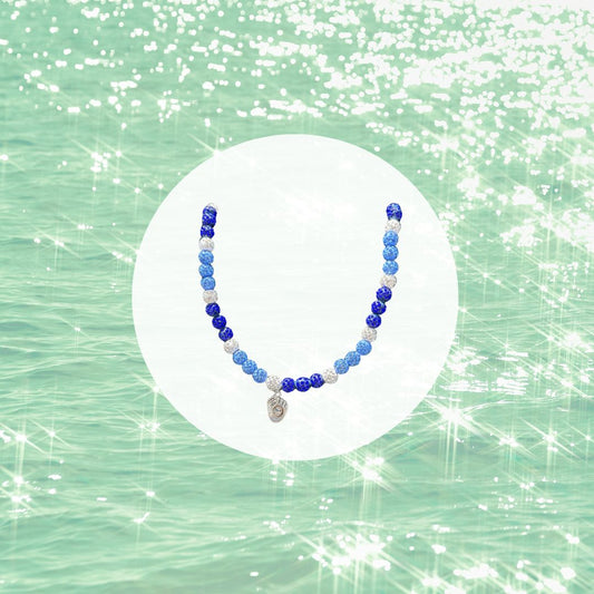 Blue and White Beaded Baseball Necklace