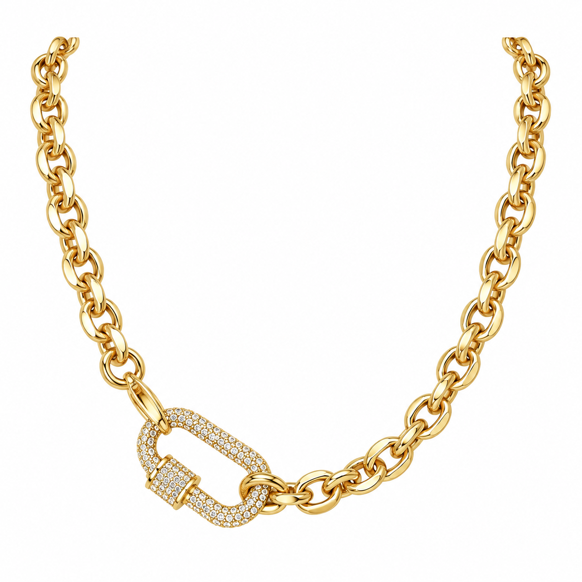 Crystal Carabiner Gold Link Necklace