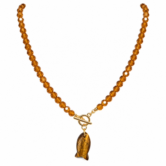 Amber Crystal Fish Charm Necklace